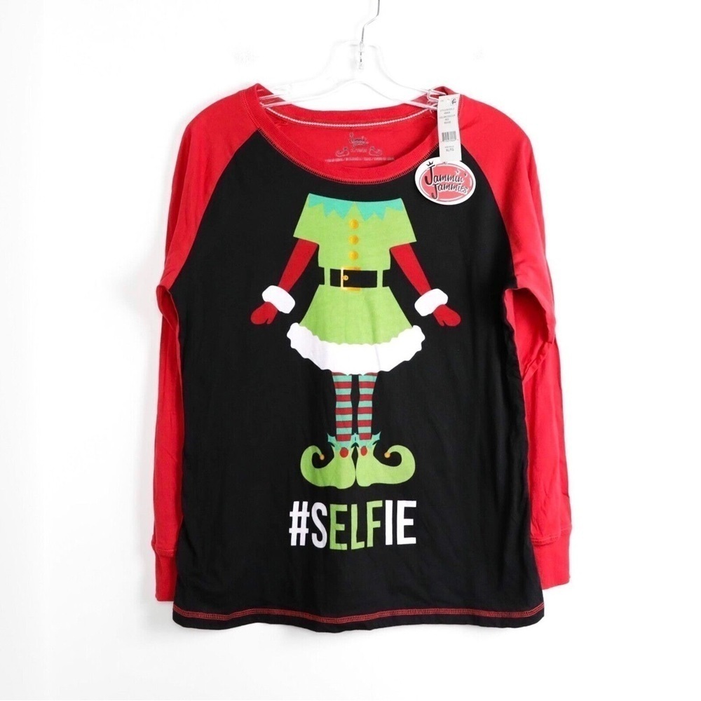 Christmas Selfie elf lounge red cotton top pajamas loungewear influencer fun